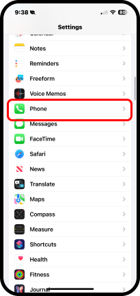 Tocar la opción Phone.