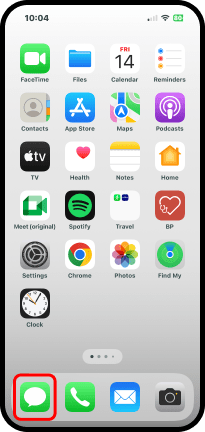 Pantalla iPhone señalando Messsages